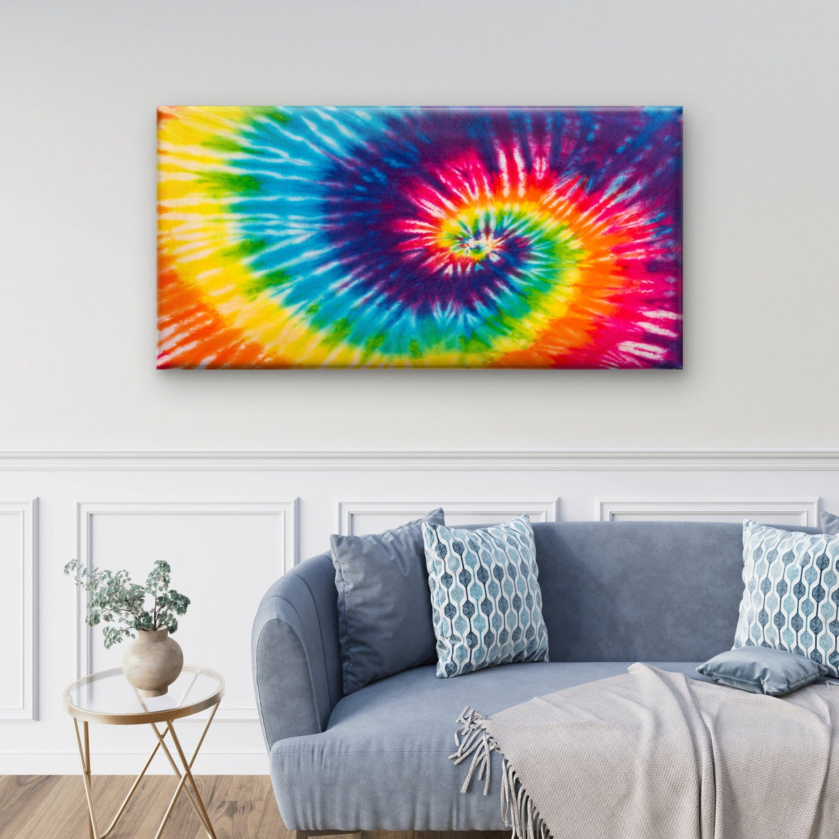 Rainbow Spiral Tie Dye Pattern Wall Art Canvas Office Home Room Framed 120x60cm