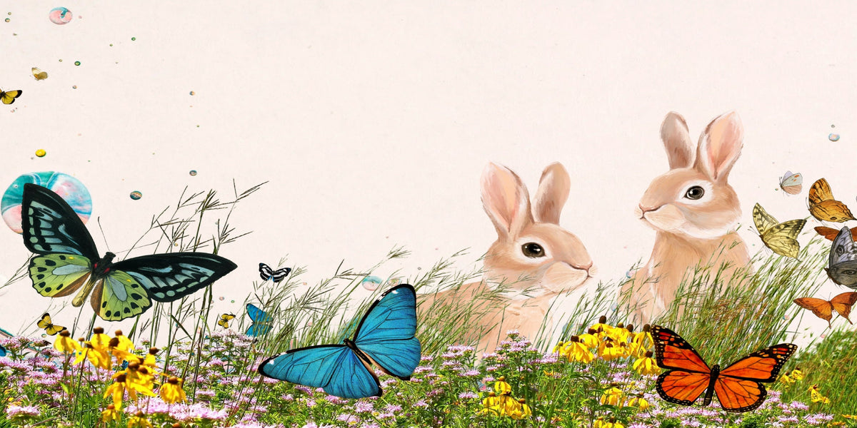 Cute Garden Bunnies Wildlife Wall Art Canvas Office Home Room Framed 120x60cm