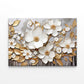 White Blossoms with Golden Leaf Print 100% Australian Made 60x40cm Stretched Canvas Ready to Hang