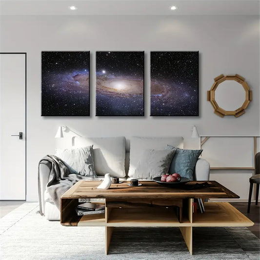 3pcs Red Blue Silvery Nebula Galaxy Stars Metal Print Ready to Hang Art