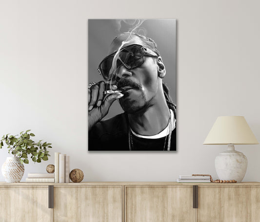 A Man with Sunglasses Smoking a Cigarette, Black and White Print 100% Australian Made 40x60cm Stretched Canvas Ready to Hang