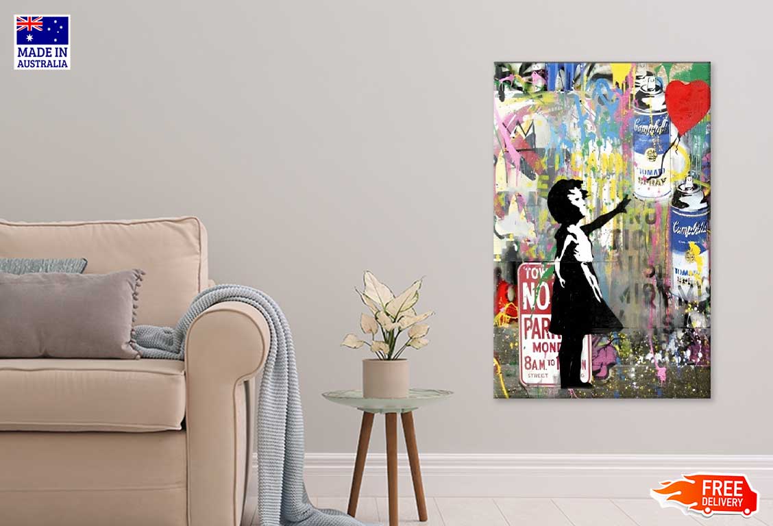 Girl with Graffiti Wall Art Print 100% Australian Made Stretched Canvas Ready to Hang - FS - 123