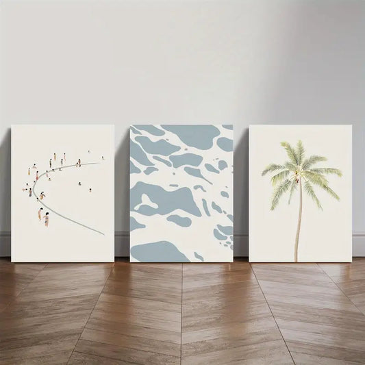 3pcs Abstract Palm Trees, Minimalist Beach Wall Art Set Canvas Framed 40x60cm - High Quality Print 100% Australian Made Wall Canvas Ready to Hang