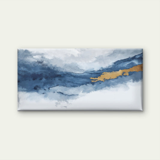Abstract Nordic Blue Gold Sky Clouds Wall Art Canvas Office Home Framed 80x45cm