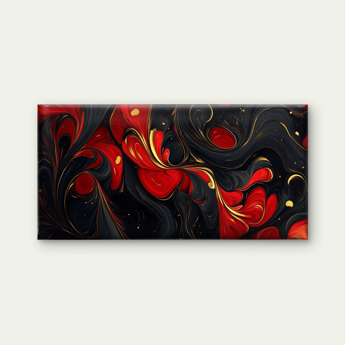 Dynamic Fluid Red Abstract Wall Art Canvas Office Home Room Framed 80x45cm