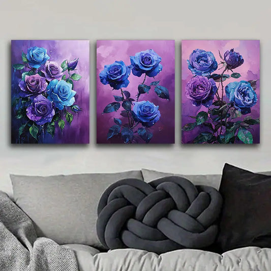3pcs Purple rose at night Metal Print Ready to Hang Art