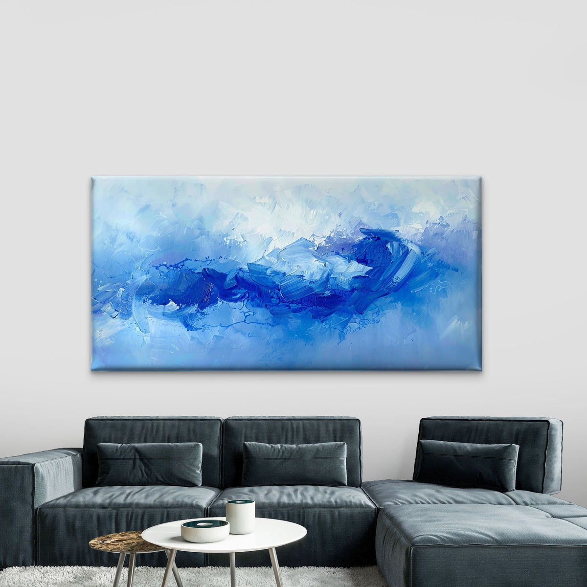 Blue Wave One Art Wall Art Canvas Office Home Room Framed 80x45cm