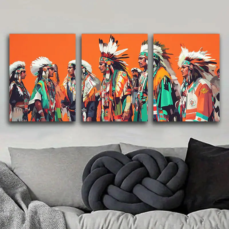 3pcs Indian Colored Crown Design Metal Print Ready to Hang Art