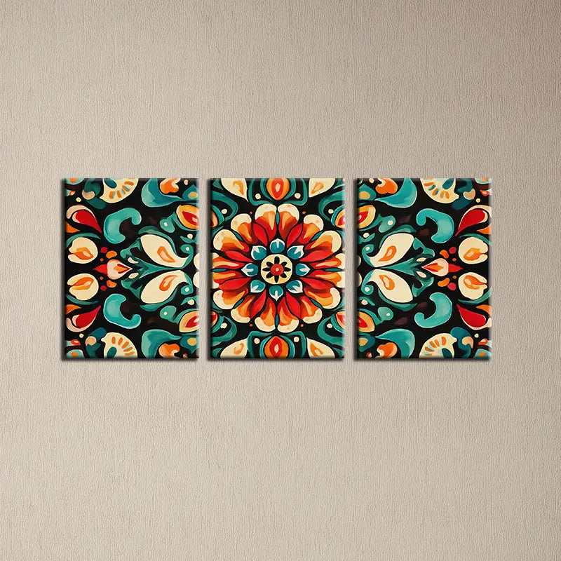 3pcs Charming Mandala Flower Classic Design Metal Print Ready to Hang Art