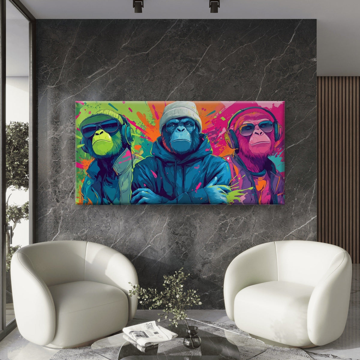 Colorful Hip Hop Monkeys Wall Art Canvas Office Home Room Framed 80x45cm