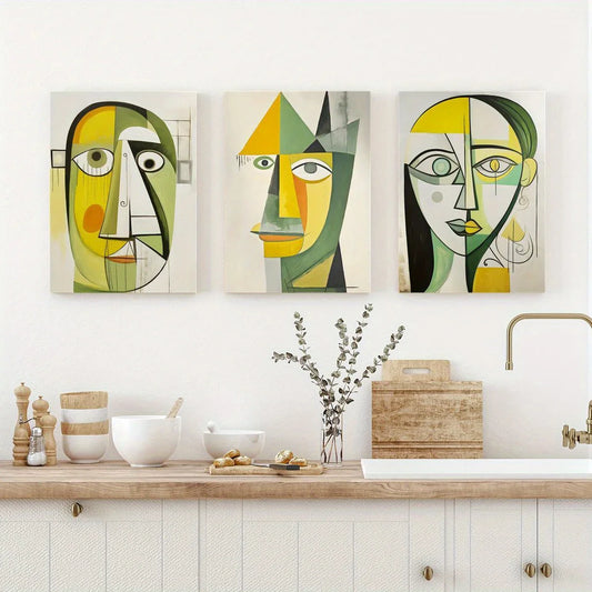 3pcs Picasso-Inspired Abstract Neutral Tone Metal Print Ready to Hang Art