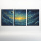 3pcs Vibrant Blue, Green, Orange & Yellow Design Metal Print Ready to Hang Art
