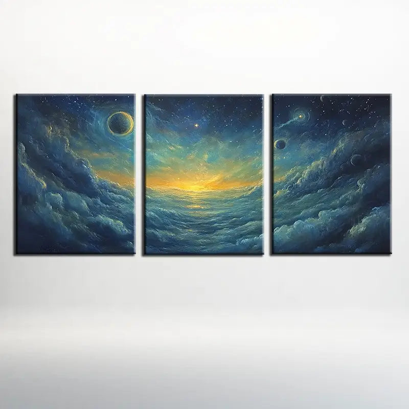 3pcs Vibrant Blue, Green, Orange & Yellow Design Metal Print Ready to Hang Art