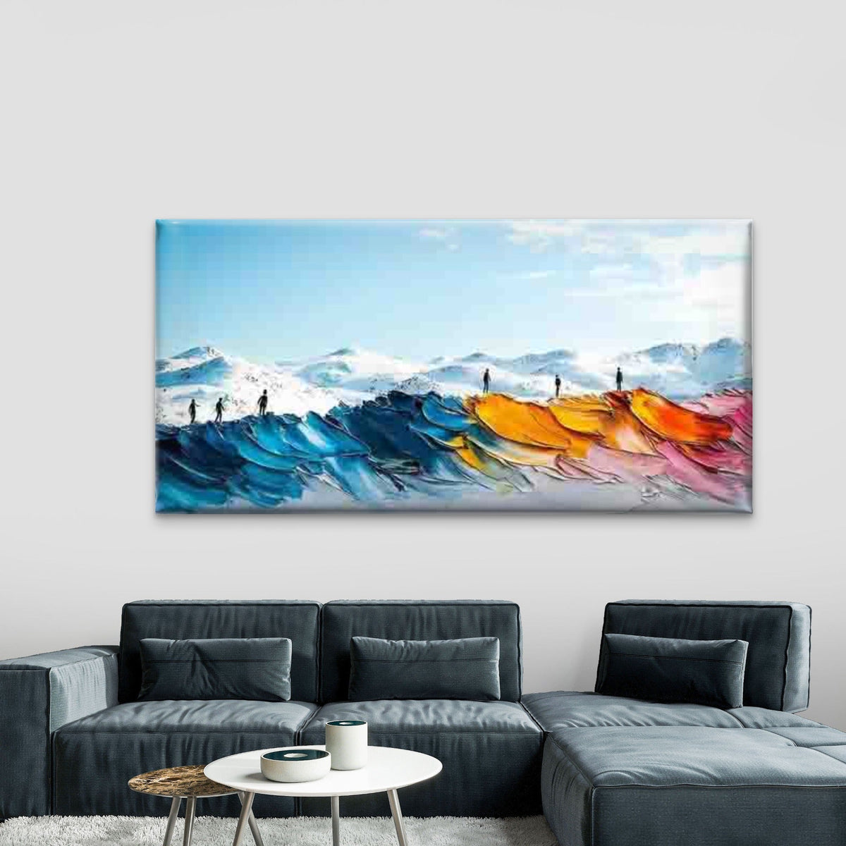 Abstract Mountain & Figure Wall Art Canvas Office Home Room Framed 80x45cm