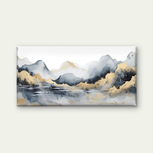 Abstract Gold Foil Mountain Range Wall Art Canvas Office Home Framed 80x45cm