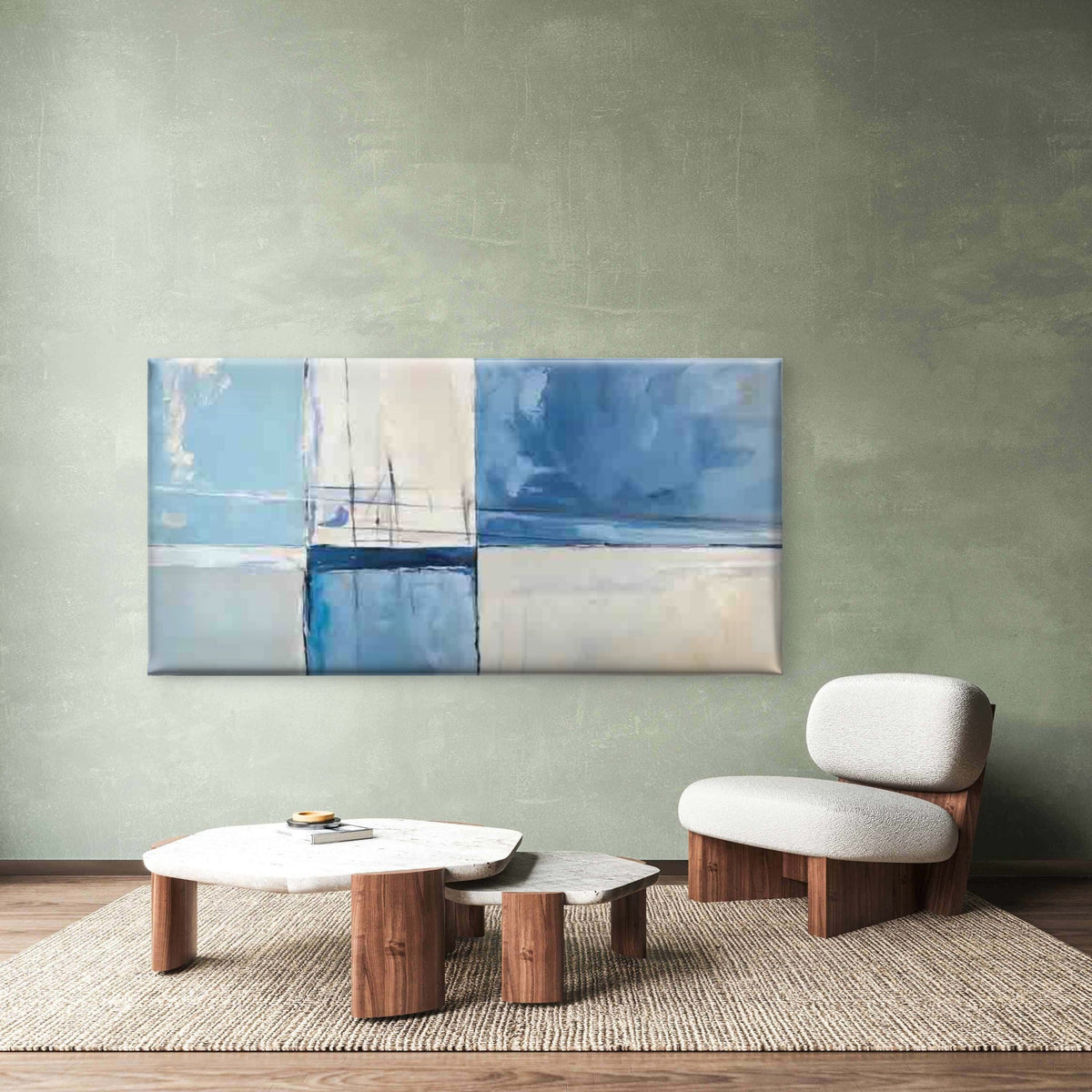 Modern Abstract Blue Ocean Wall Art Canvas Office Home Room Framed 120x60cm