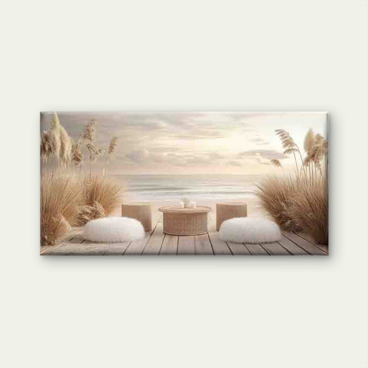 Serenity Scene with Wicker Wall Art Canvas Office Home Room Framed 80x45cm