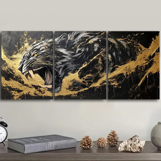 3pcs Black Animal gold marble Metal Print Ready to Hang Art