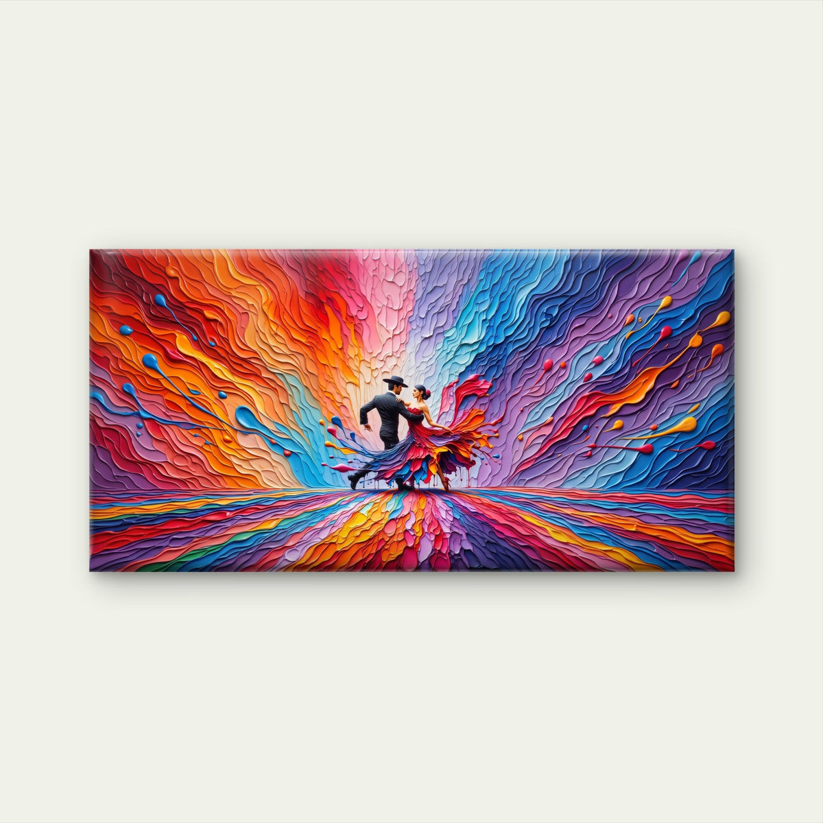 Tango Dancing Couple Abstract Paint Wall Art Canvas Office Home Framed 80x45cm