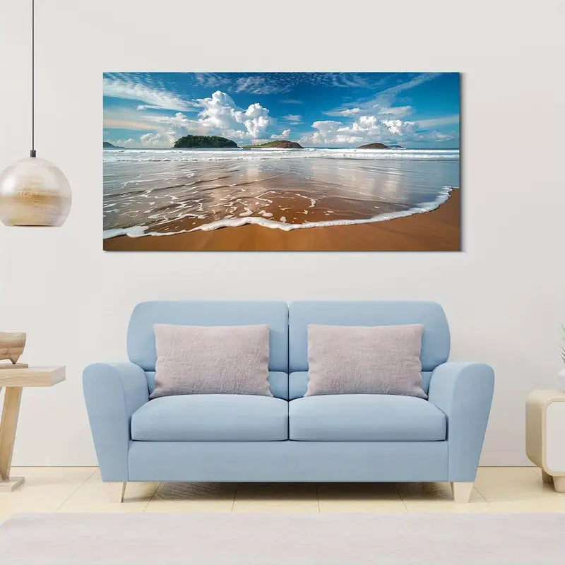 Beach Ocean Blue Waves Blue Sky Wall Art canvas office home room framed 120x60cm