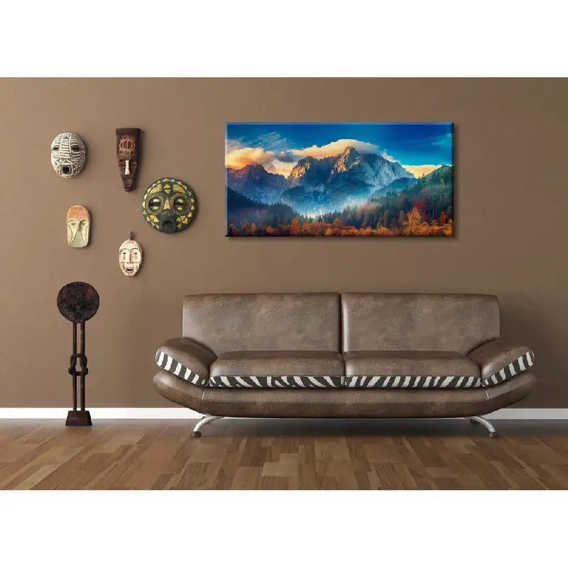 Vibrant Mountain Forest Nature Blue Sky Wall Art canvas office home room framed 120x60cm