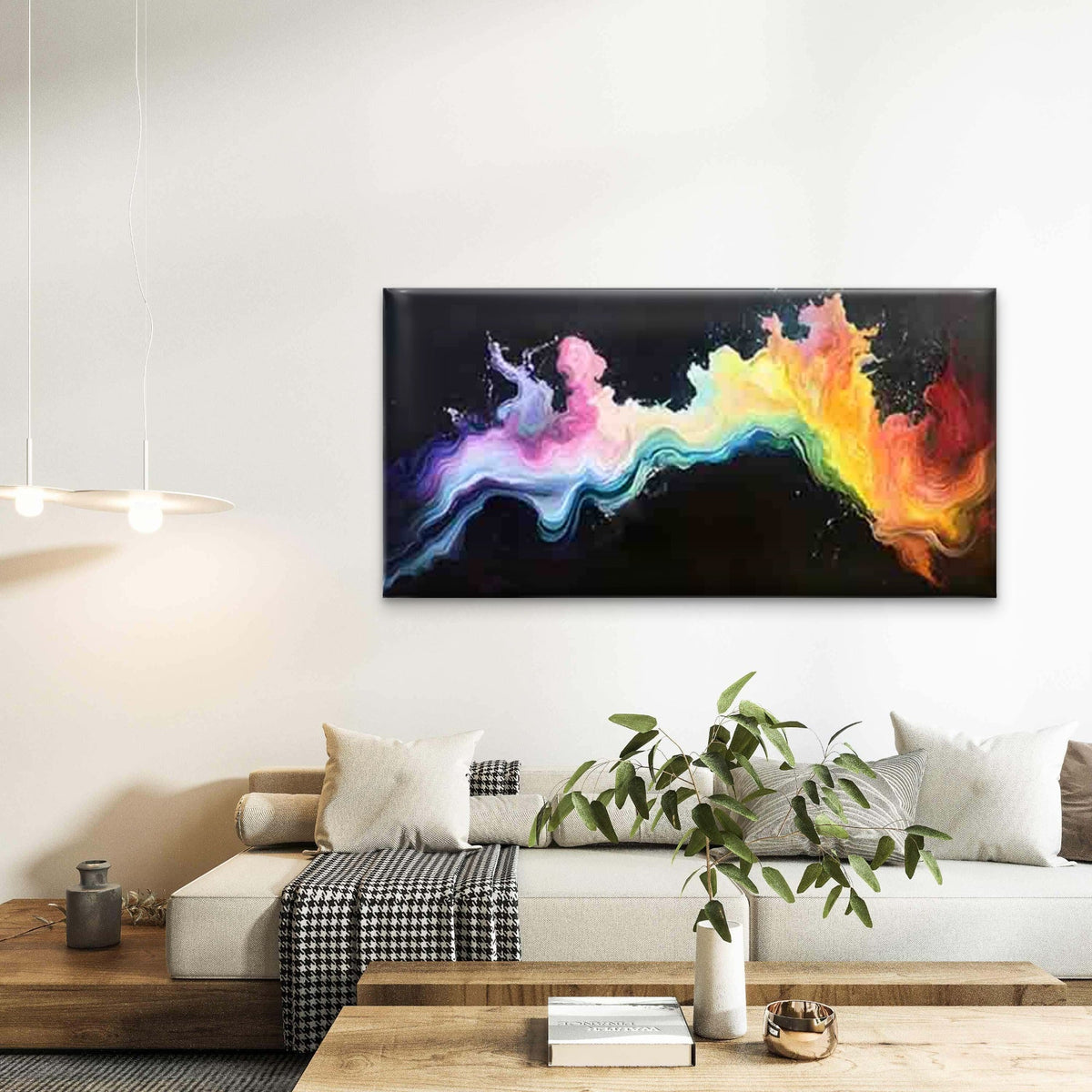 Modern Rainbow Ink Splatter Wall Art Canvas Office Home Room Framed 120x60cm
