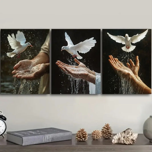 3pcs Peace Dove on Hand Design Metal Print Ready to Hang Art