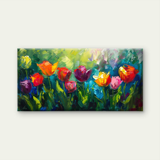 Vibrant Floral Field Scene Wall Art Canvas Office Home Room Framed 80x45cm