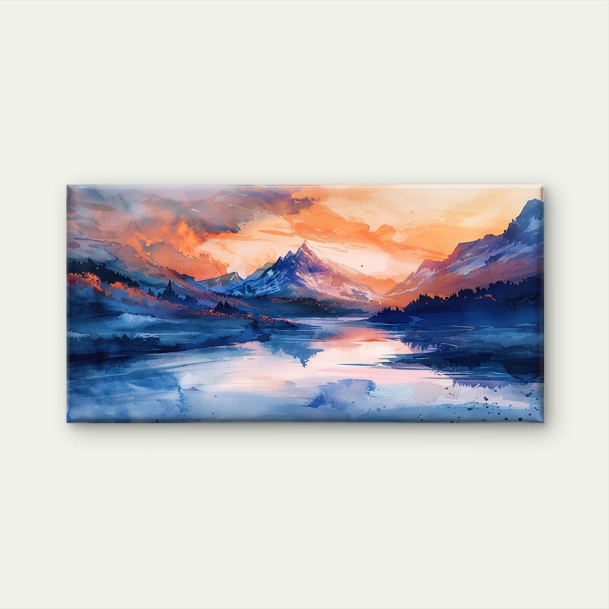 Abstract Blue Lake Sky Alps Wall Art Canvas Office Home Room Framed 120x60cm