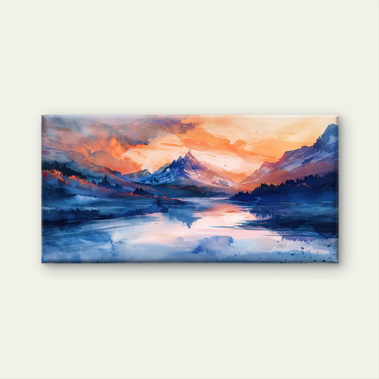 Abstract Blue Lake Sky Alps Wall Art Canvas Office Home Room Framed 80x45cm