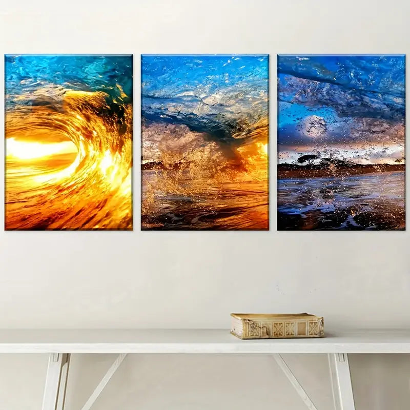 3pcs Ocean Wave Modern Landscape Art Wall Art Set Canvas Framed 40x60cm - High Quality Print 100% Australian Made Wall Canvas Ready to Hang
