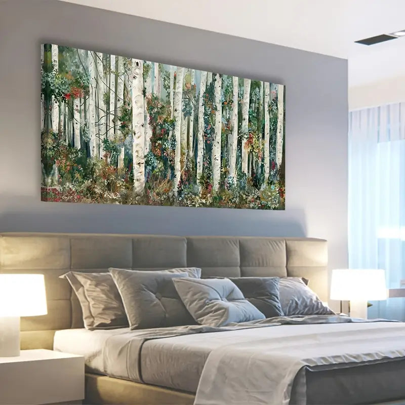 Blooming Birch Forest Nature Trees Wall Art canvas office home room framed 120x60cm
