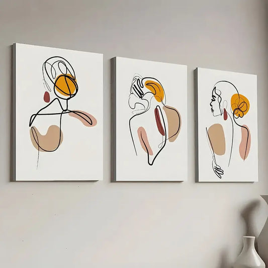 3pcs Modern Abstract Feminine Line Art Wall Art Set Canvas Framed 40x60cm - High Quality Print 100% Australian Made Wall Canvas Ready to Hang