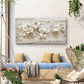 White Floral Relief Sculpture Wall Art Canvas Office Home Room Framed 120x60cm