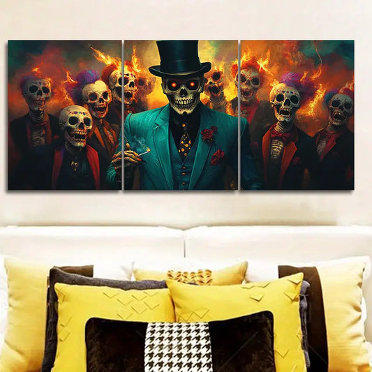 3pcs Skeleton Magician Metal Print Ready to Hang Art