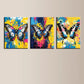 3pcs Watercolor Brightly Colored Butterfly Abstract Metal Print Ready to Hang Art