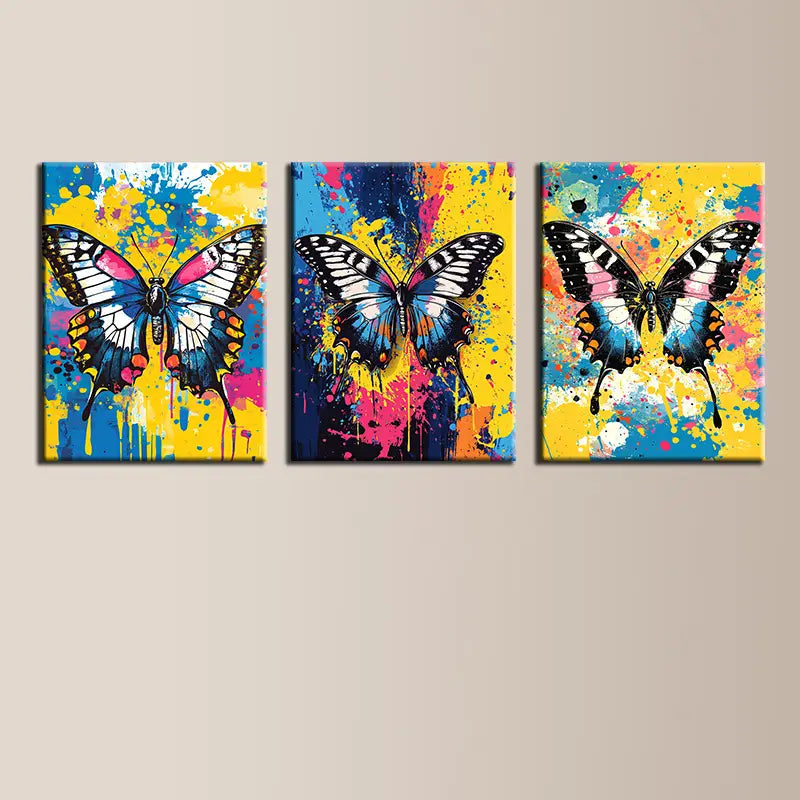 3pcs Watercolor Brightly Colored Butterfly Abstract Metal Print Ready to Hang Art