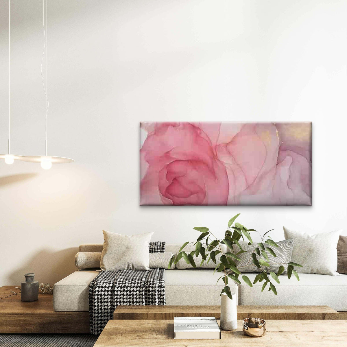 Pink, Purple, Golden Abstract Wall Art Canvas Office Home Room Framed 120x60cm