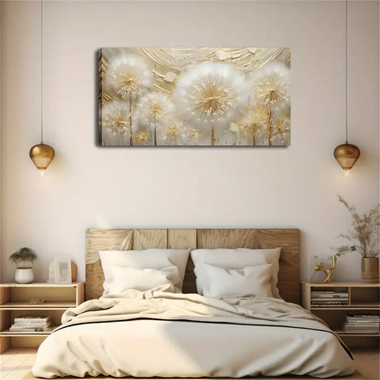Dandelion Golden Element Wall Art Canvas Office Home Room Framed 120x60cm
