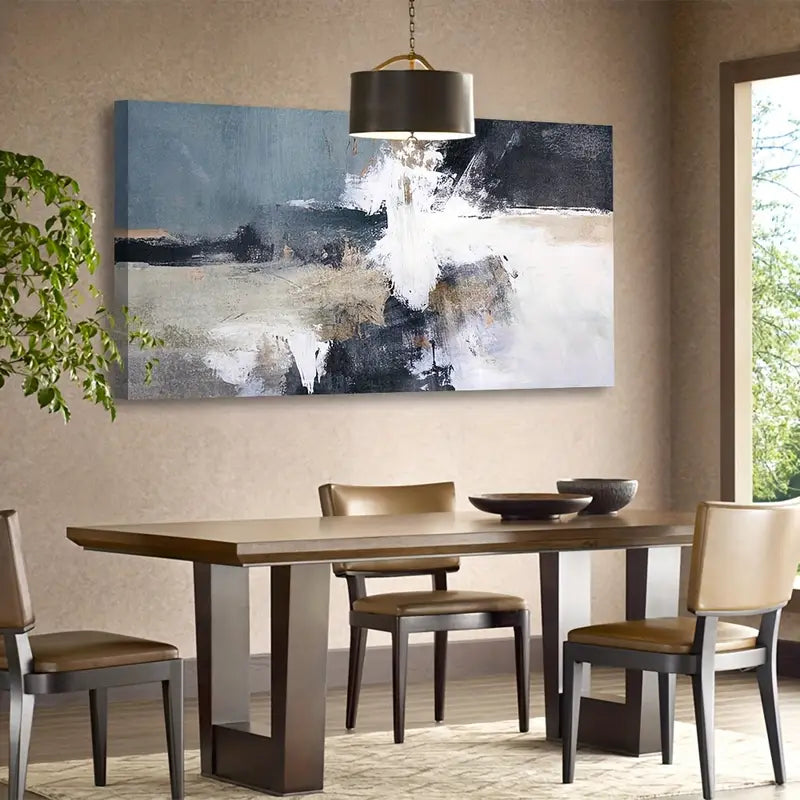 Abstract Grey Blue White Ocean Waves Wall Art canvas office home room framed 120x60cm