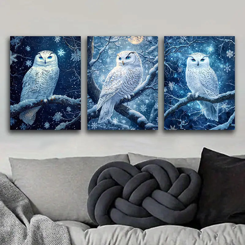 3pcs Owl Glow Design Metal Print Ready to Hang Art
