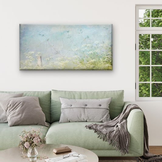 Light Blue Meadow Wildflower Wall Art Canvas Office Home Room Framed 80x45cm
