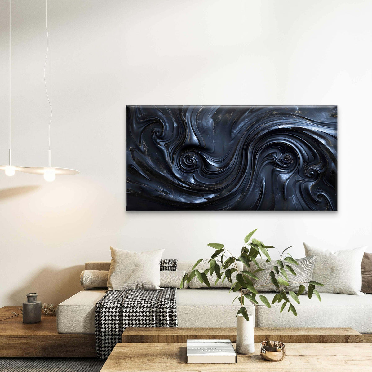 Abstract Swirling With Black Wall Art Canvas Office Home Room Framed 120x60cm
