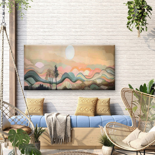 Tree & Sun Colorful Landscape Wall Art Canvas Office Home Room Framed 80x45cm