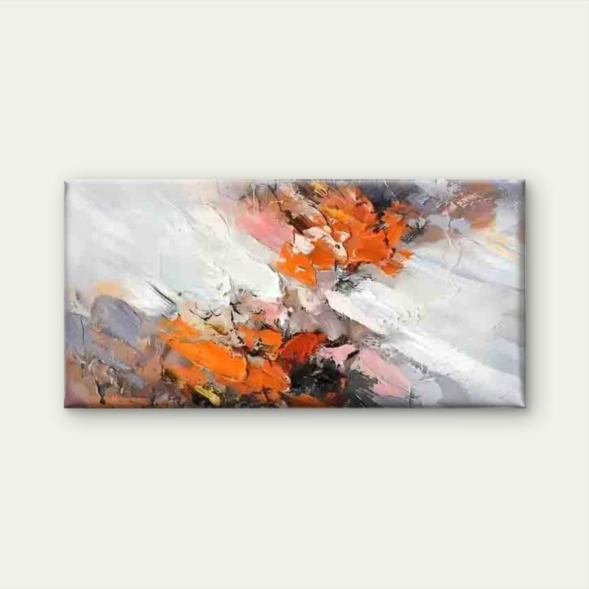 Abstract Orange & White Wall Art Canvas Office Home Room Framed 80x45cm