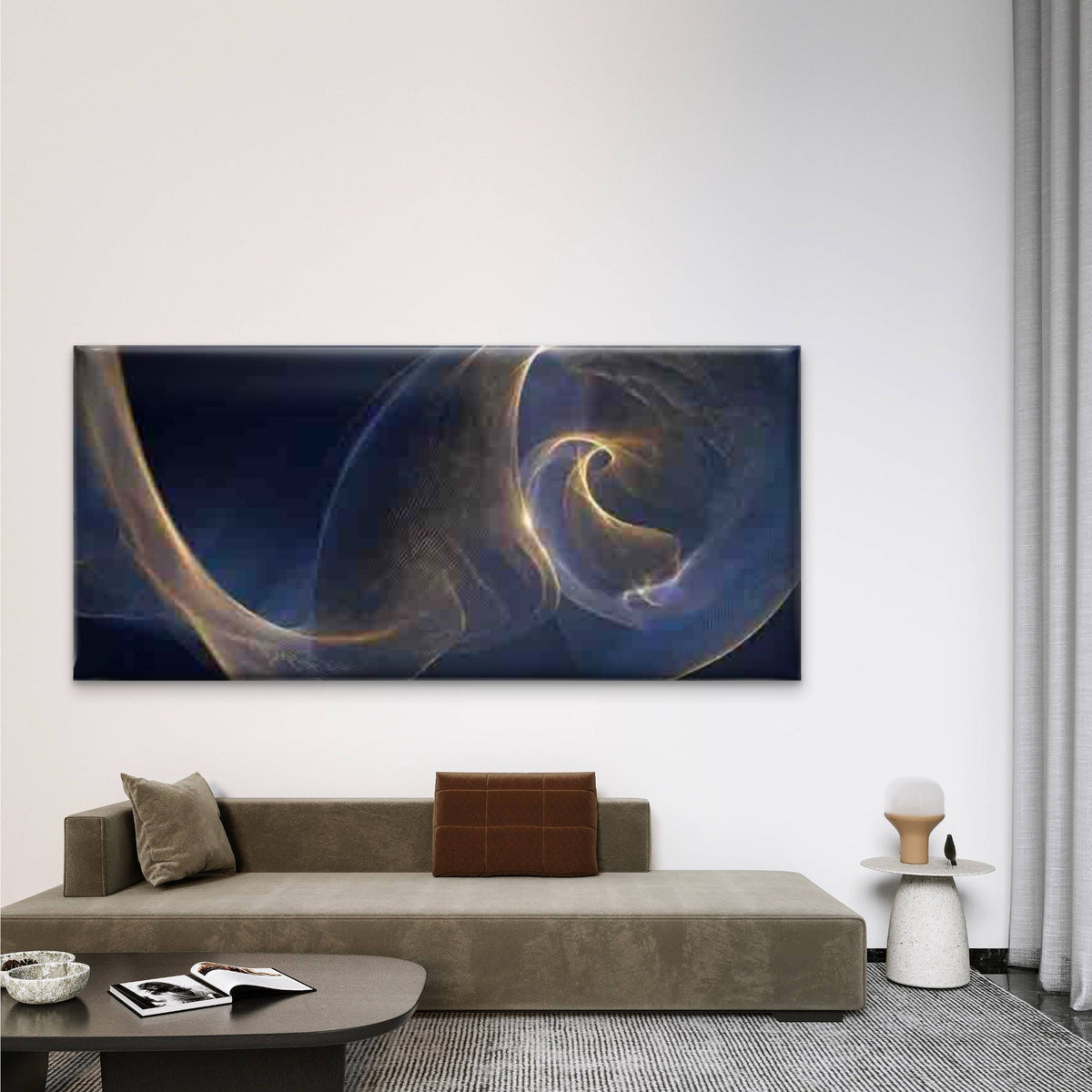 Golden Lines & Leaf Pattern Wall Art Canvas Office Home Room Framed 80x45cm