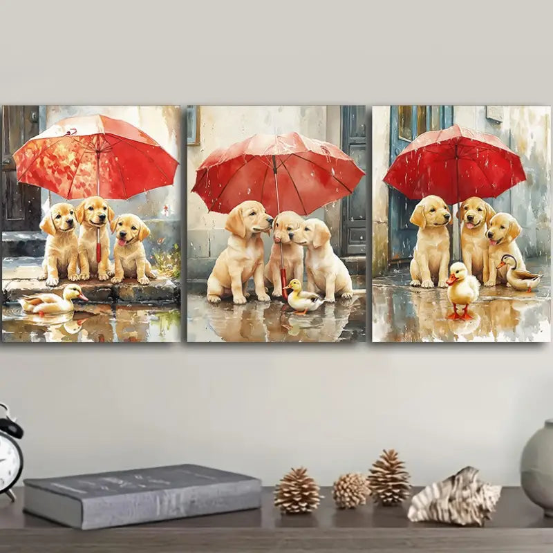 3pcs Labrador Retriever Puppies Painting Metal Print Ready to Hang Art