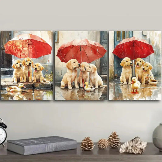 3pcs Labrador Retriever Puppies Painting Metal Print Ready to Hang Art
