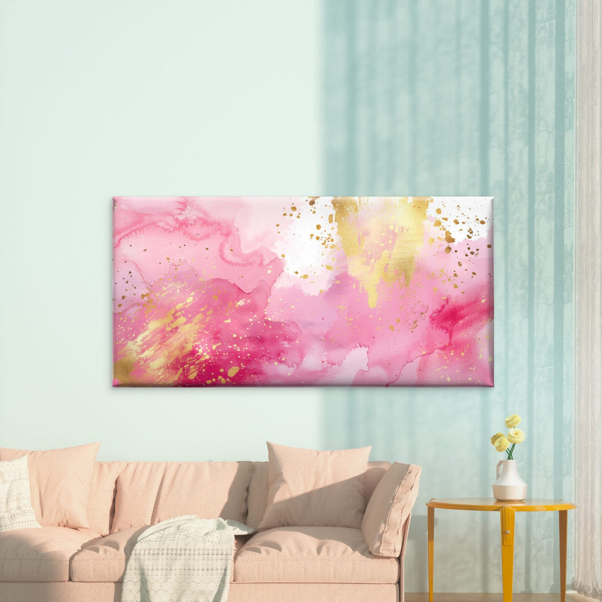 Golden Speckles On Pink Wall Art Canvas Office Home Room Framed 120x60cm