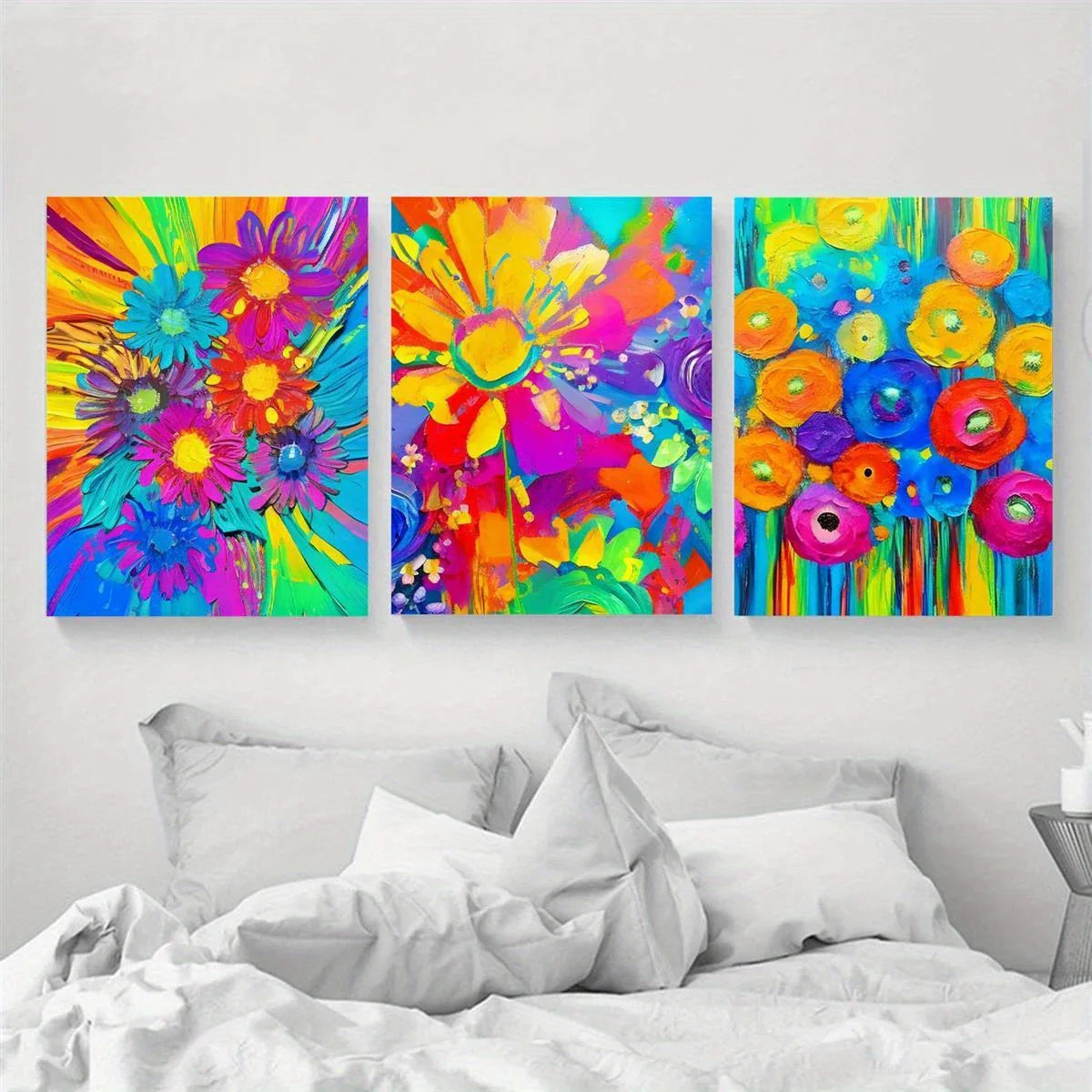 3pcs Vibrant Abstract Colorful Floral Classic Design Metal Print Ready to Hang Art